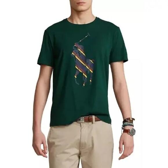 Polo Ralph Lauren EUC Men's Big Pony Player Graphic Green T-Shirt Size L - Picture 1 of 6